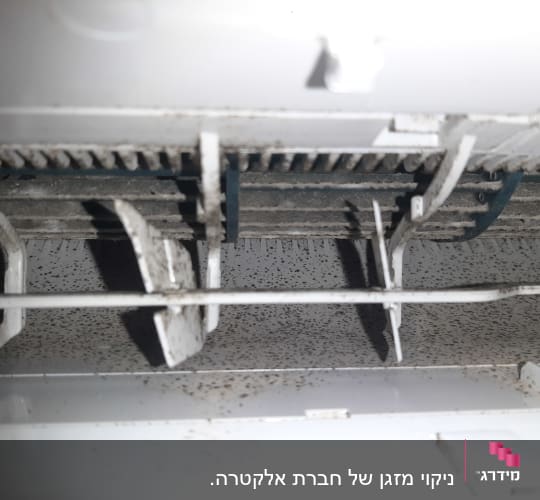 תקריב של חלק פנימי במזגן עם לכלוך ואבק
